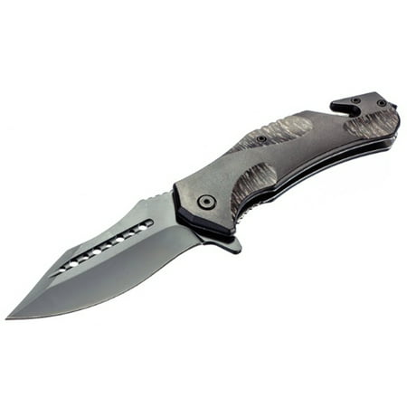 Drop Point Outdoor Folding Pocket Knife 4.75 Inch with Window Punch, Camo