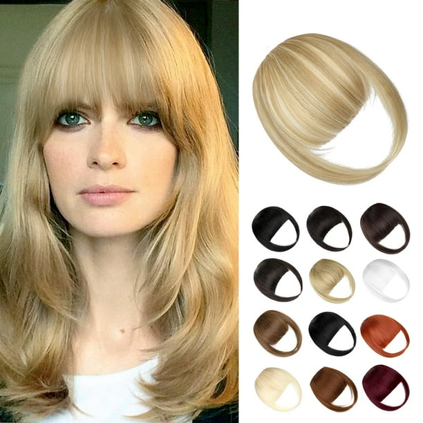 Wodelanle Flequillo Flequillo con clip Flequillo falso Extensiones de cabello con clip natural Fácil de usar Flequillo sintético Flequillo con clip Flequillo francés rubio Flequillo con patillas Posti