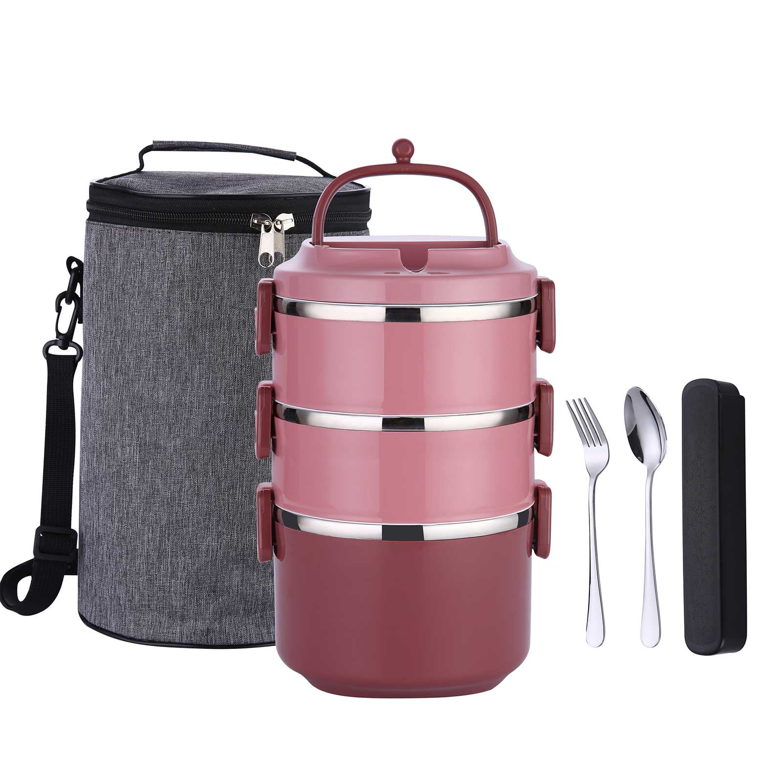 LunchBots Trio Stainless Steel 3 Compartment Bento Box Pink