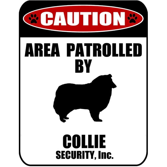 LED Light Up Red Flashing Blinking Attention Grabbing Laminated Dog Sign Caution Area Patrolled by Collie (Silhouette) Yard Fence Gate