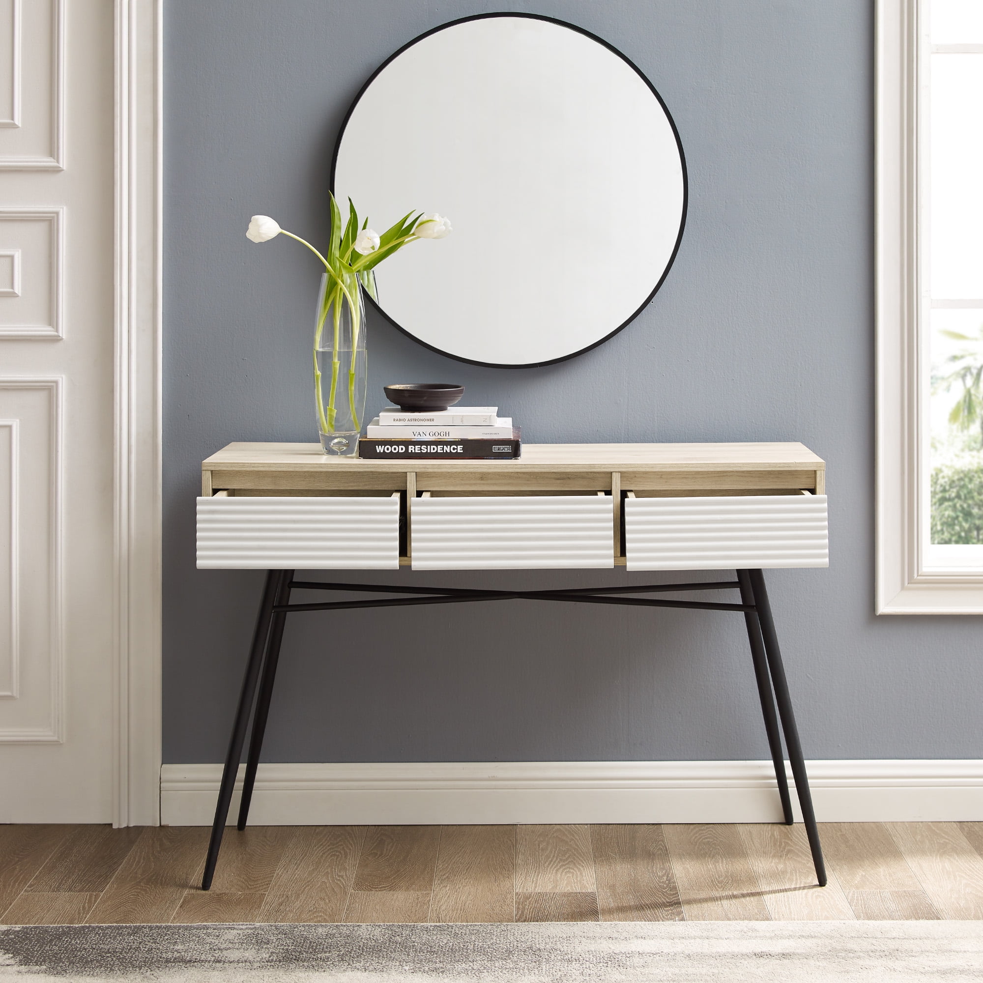 Manor Park Modern Fluted Drawer Entry Table, Birch