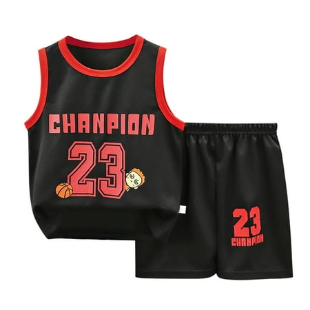 

XJDJHC Boys Summer Beach Outfits Clothes Kids Sports Shorts Sets Boys Jerseyss Tracksuit 2 Piece Basketball Performance Tank Top And Mesh Shorts Set Fashion Streetwear 2-3 Years