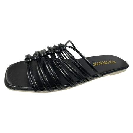

GNEIKDEING Ladies Solid Color Cross Weave Flat Sandals And Slippers Gift on Clearance