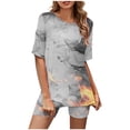 thumbnail image 1 of Mikilon Ensemble Élégant pour Femmes 2 Pcs Mode Col Rond Blouse Manches Courtes Hauts Shorts Ensemble Décontracté Gris-A 2TG, 1 of 5