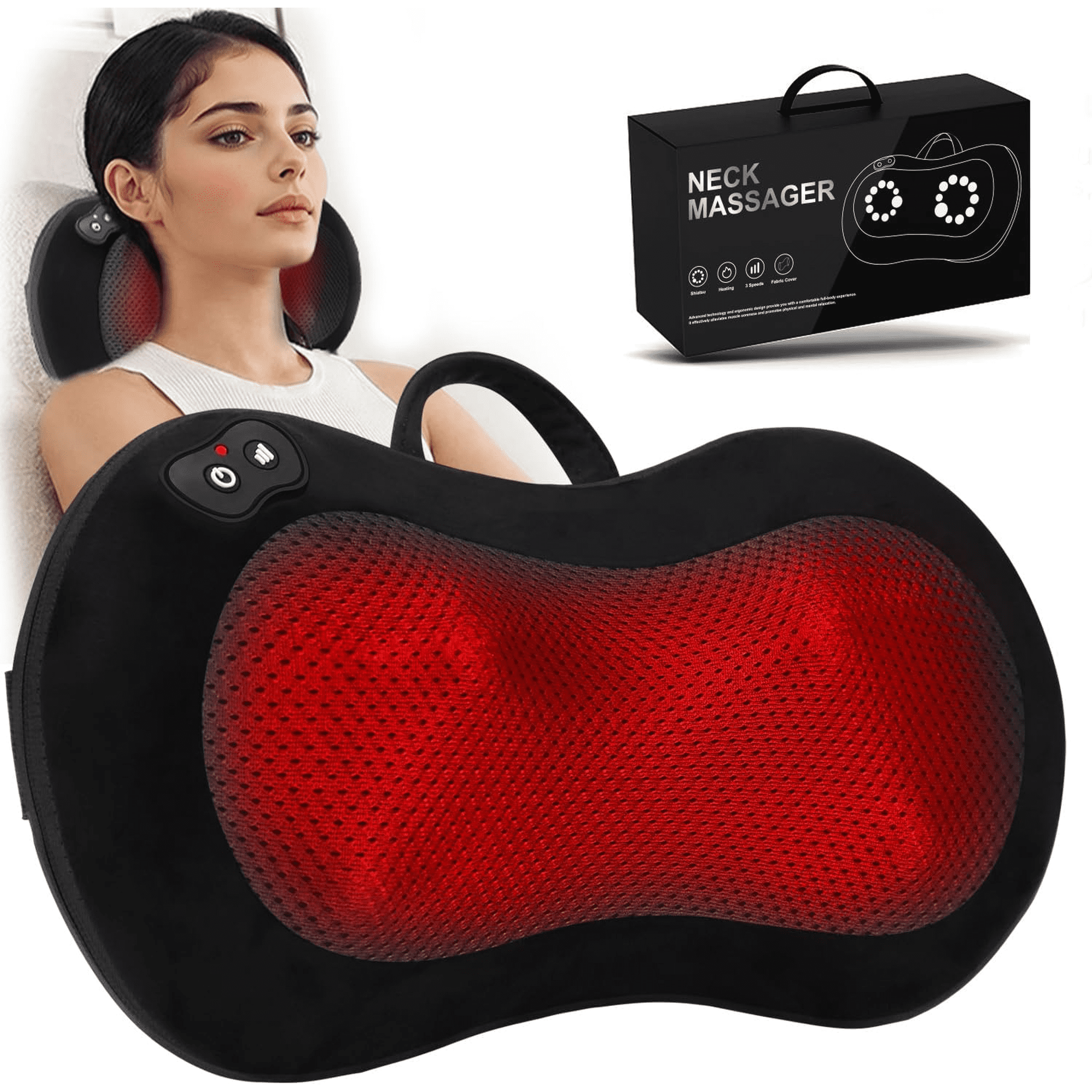 Shiatsu Pillow Massager Corded with Heat for Back, Neck and Shoulders & Muscle Pain Relief with Removable Cover for Home & Office Use