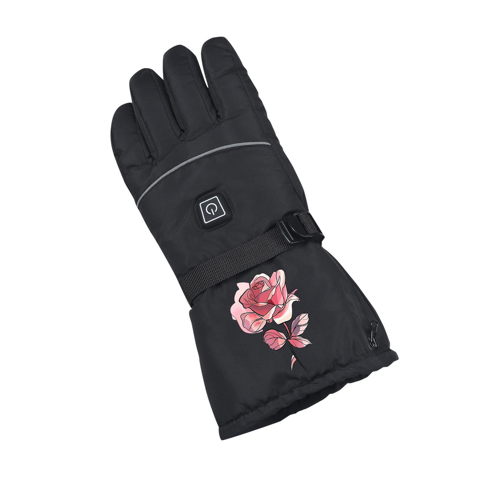 Xfvqtps Mens and Womens USB Heated Gloves 3Rd Gear Temperature Regulation Full Finger Adjustable Buckle Cute Print Waterproof Warm for Cold Weather Winter Skiing Mittens Black