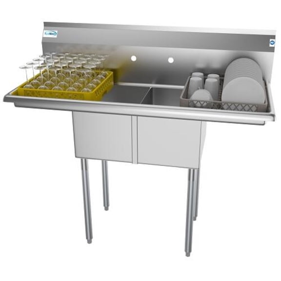 Koolmore SB121610-12B3 2 Compartment Stainless Steel Commercial Kitchen Prep & Utility Sink With 2 Drainboards - Bowl Size 12" X 16" X 10"