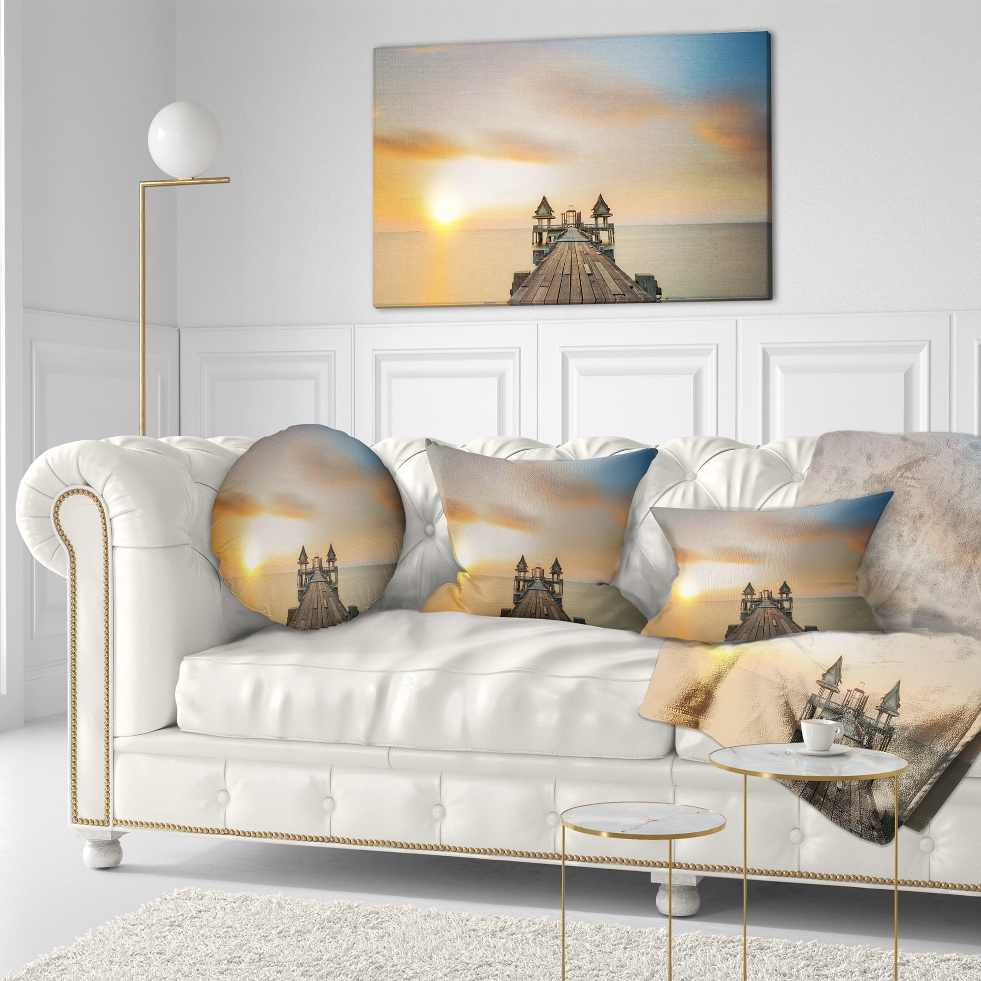 Designart Infinity Bridge - Seascape Photography Throw Pillow - 12x20