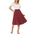 thumbnail image 2 of INSPIRE CHIC Women's Midi Skirts Solid Elastic Waist Flare A-Line Tiered Skirt with Pockets L Wine Red, 2 of 7