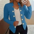 thumbnail image 4 of Dazajoo Gold Button Blazer Women Notch Lapel Single Breasted Blazers Casual Open Front Office Work Suit Jacket,Blue,XXXXL, 4 of 6
