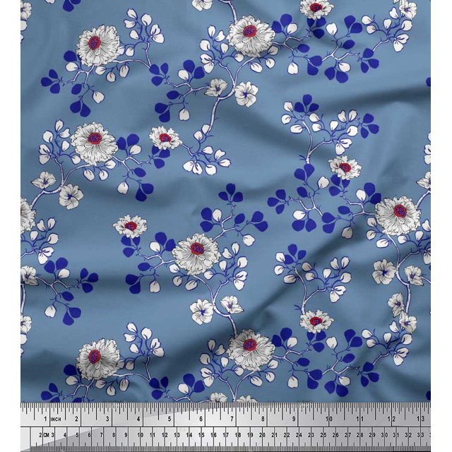 Soimoi Poly Georgette Fabric Leaves & Carnation Floral Print Fabric by Yard 52 Inch Wide