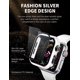 thumbnail image 2 of 2 Packs Case Compatible with Apple Watch Series 3 2 1 38mm with Screen Protector Slim Bumper Full Cover Hard PC Protective Case Accessories for iWatch Women Men (White/Silver Edge+Leopard), 2 of 5