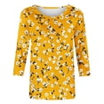 thumbnail image 4 of Craaazy Womens Trendy Tops Plus Size Loose Fit Solid Color Crew Neck Casual Style 3/4 Sleeve Floral Gradient Print T-shirt for Spring, Summer, Daily Outings, 4 of 5