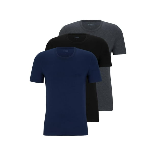 Camiseta BOSS de punto de algodón con cuello redondo para hombre, paquete de 3