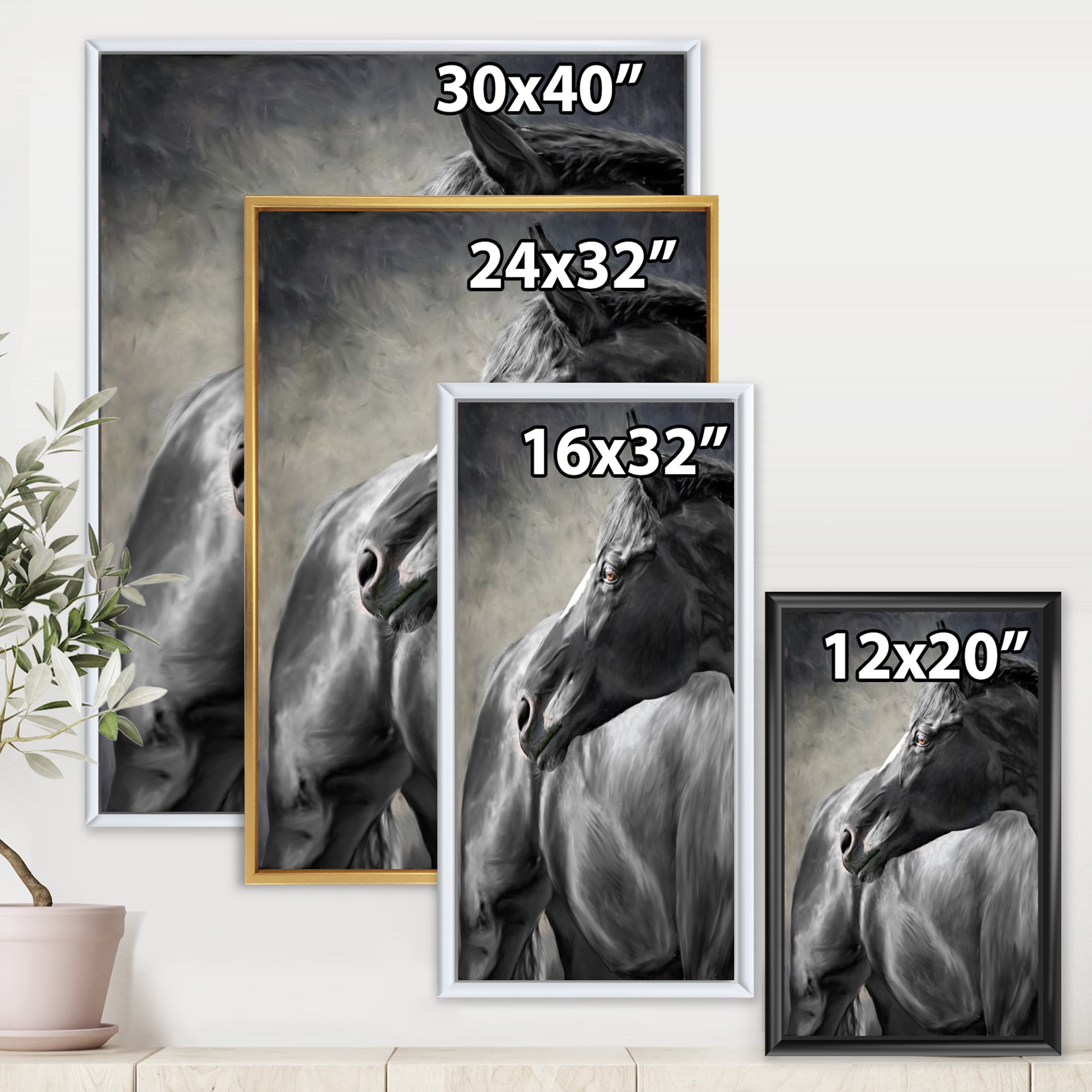 Designart 'Close Up Of A Black Horse' Farmhouse Framed Canvas Wall Art Print