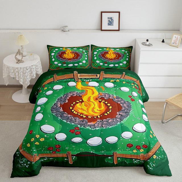 Erosebridal Wood Bedding Queen Comforter Set, Jungle Botanical Down Comforter, Camping Decor, Reversible 3 Pieces