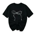 thumbnail image 2 of Jusqu'à 65 % de Réduction d'Été Iumwxz T-Shirts Basiques Plissés Décontractés pour Femmes Hauts d'Été Mignons pour Femmes Blouse à Imprimé Nœud Col Rond Manches Courtes Blouse pour Femmes Confortable pour l'École, 2 of 4