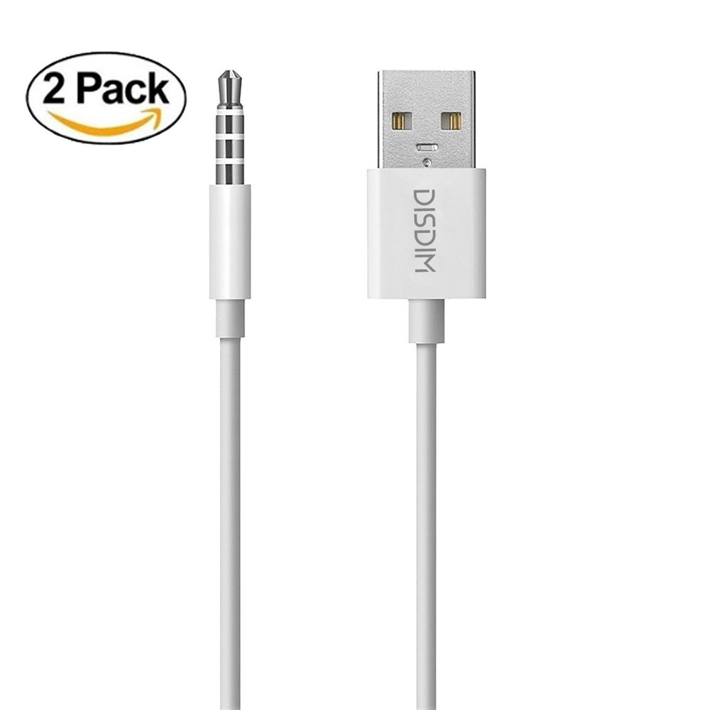 iPod Shuffle Cable, 2 Pack 3.5mm Jack / Plug to USB Charger Sync Data