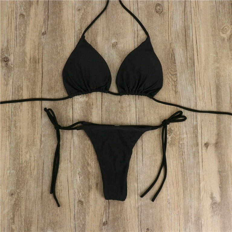 2pcs Women Summer Swimwear Bikini Set Bra Tie Side G-String Thong Beach  Triangle Suit Swimsuit Bathing Suit