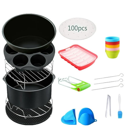 

13 Pieces fryer Accessories Cooking Silic Baking Cup Non Stick Pan Silic Gloves Hot Dog for 4.5L-5.2L Capacity 6in