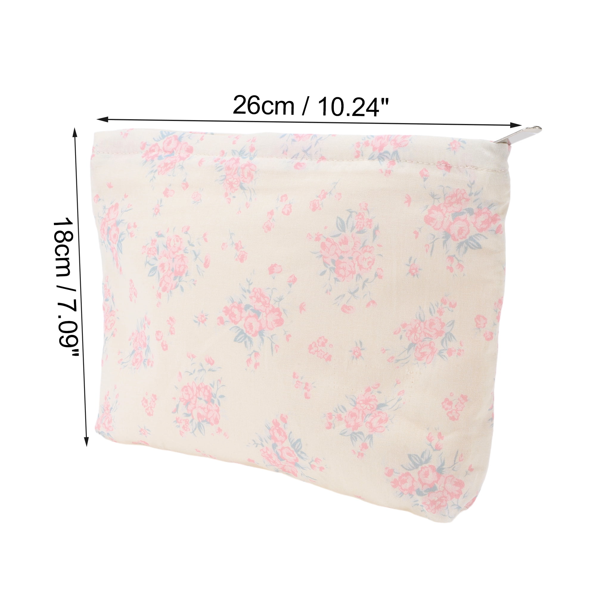 Unique Bargains 1Pc Women Portable Cotton Floral Clutch Storage Makeup Bag Light Pink