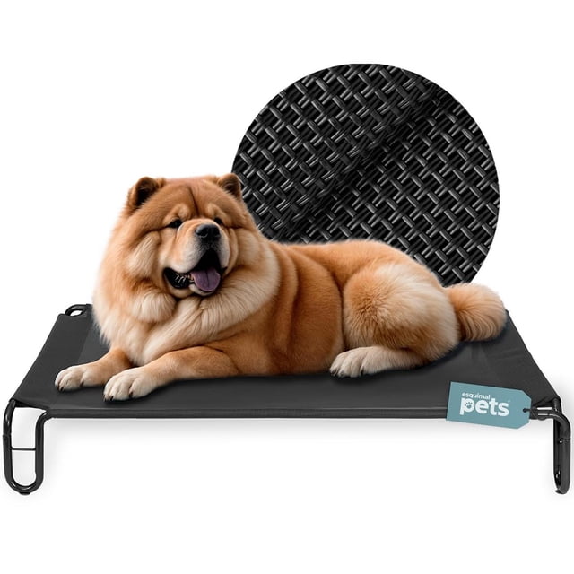 Cama Elevada ESQUIMAL Negro con Malla Transpirable para Perro Mediano Interior y Exterior