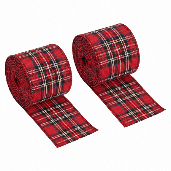 VOLAPILAR 2 Pack Christmas Plaid Ribbon, 1.97 Inches x 6.56 Yards, Xmas Wired Ribbon for Gift Wrapping, Wreaths, Swags, Bows and Christmas Tree Decorations