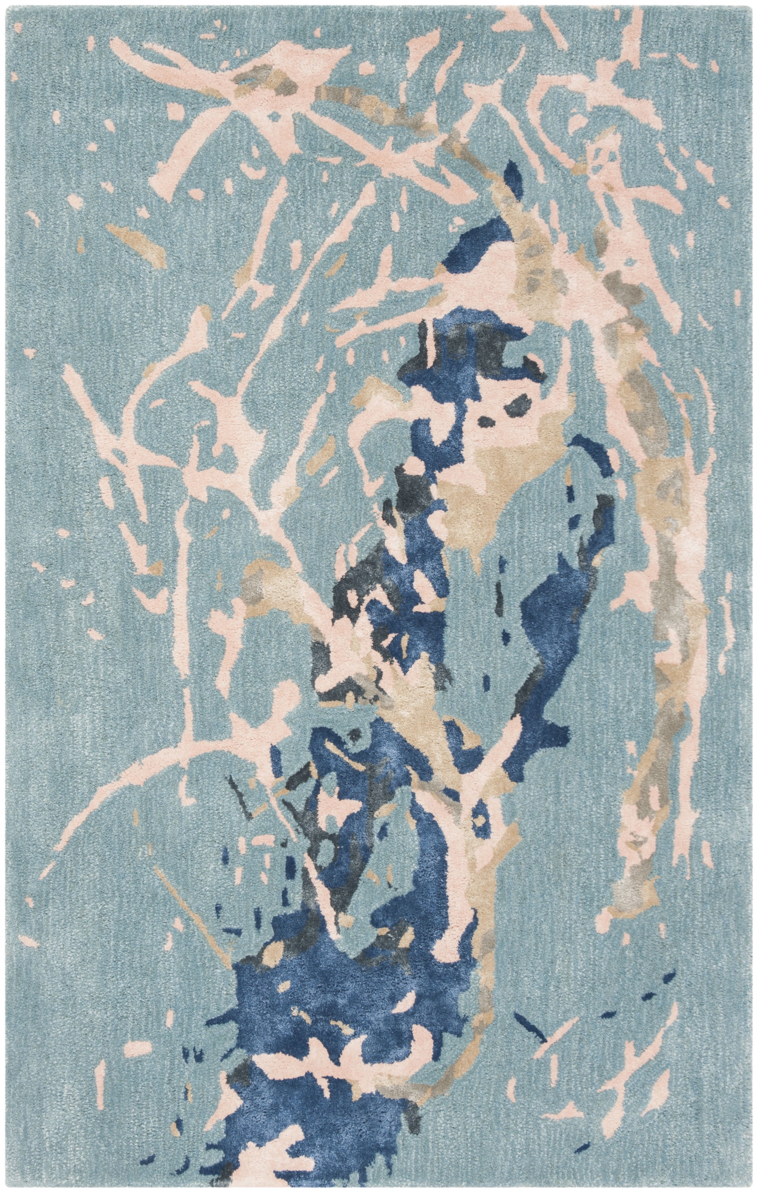 SAFAVIEH Soho Daffodil Abstract Area Rug, Blue/Light Pink, 3'6" x 5'6"