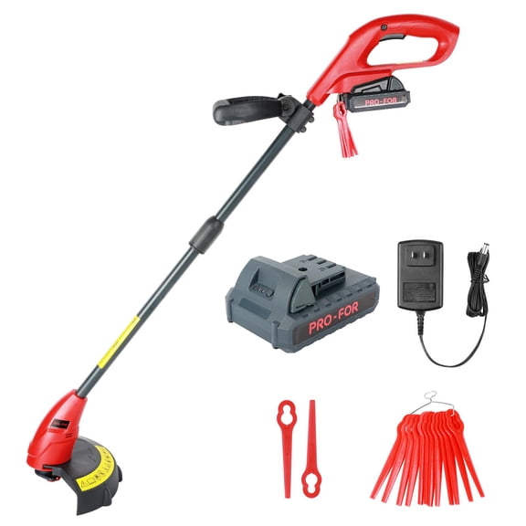 PRO-FOR 20V Cordless Grass Trimmer and Edger, 2-in-1 Weed Trimmer with 2.0Ah Battery, Charger and 14 Nylon Blades