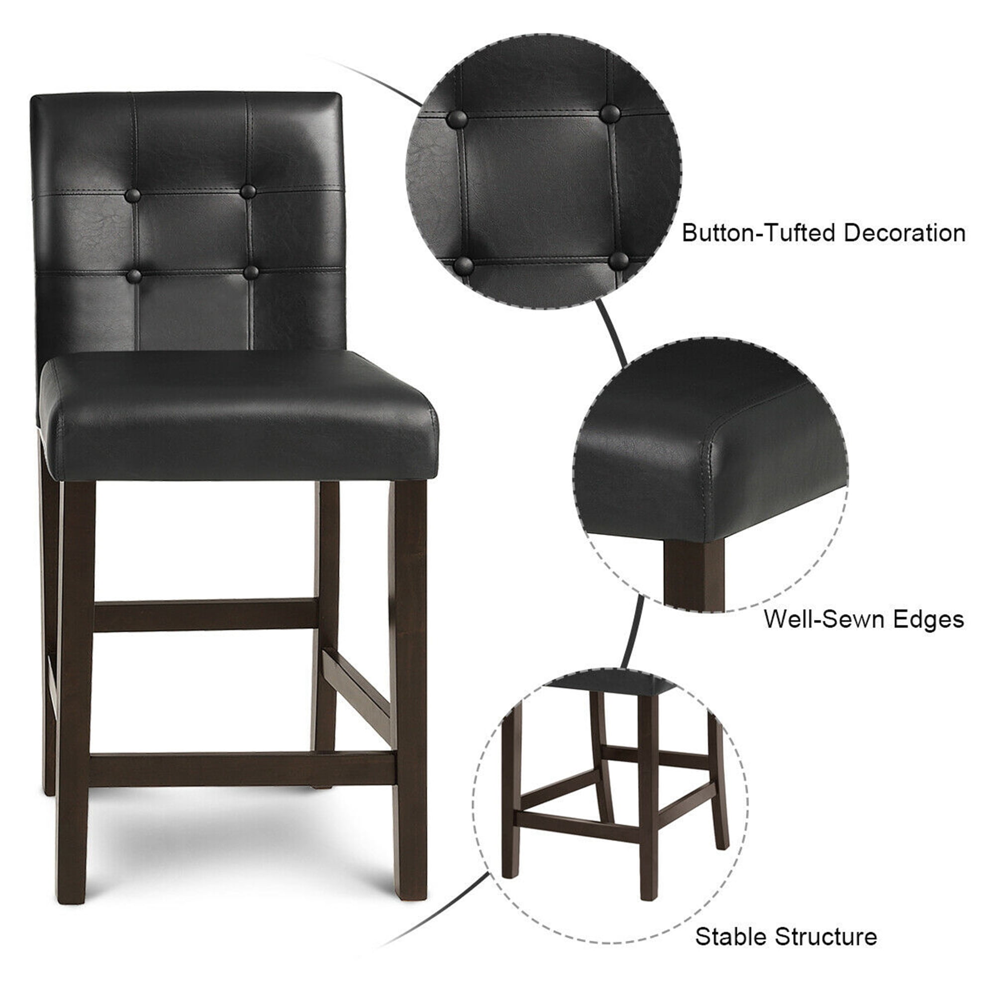 Gymax Set of 2 25inch Counter Height Barstool Pub Chair Bar Stools Rubber Wood Black