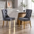 thumbnail image 2 of Westice Dining Room Chairs Set of 4, Tufted Velvet Chairs with Golden Stainless Legs, Rivet Trim Metal Pull Ring Large Back for Kitchen Dining Room Restaurant, Dark Gray, 2 of 9