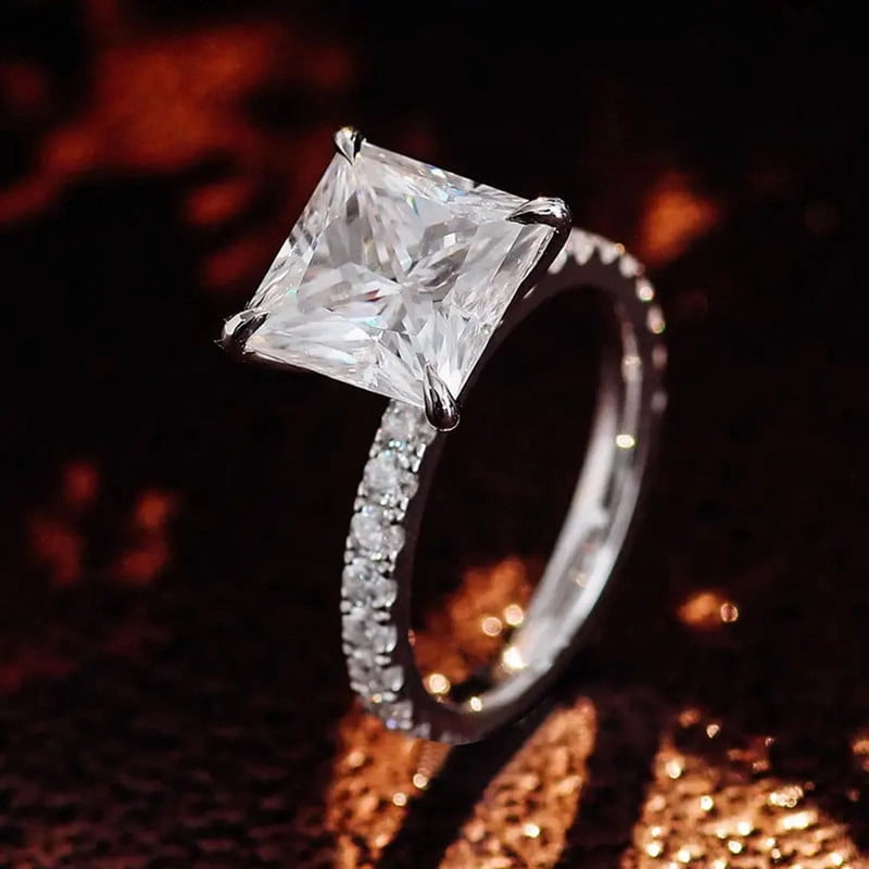 solitaire jewels 4CT Princess Moissanite Solitaire Engagement Ring For Women, 10K White Gold
