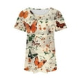 thumbnail image 5 of Loose Summer Tops for Women Oversized Short Sleeve Floral Shirt Trendy Casual Pullover, Beige, S, 5 of 7