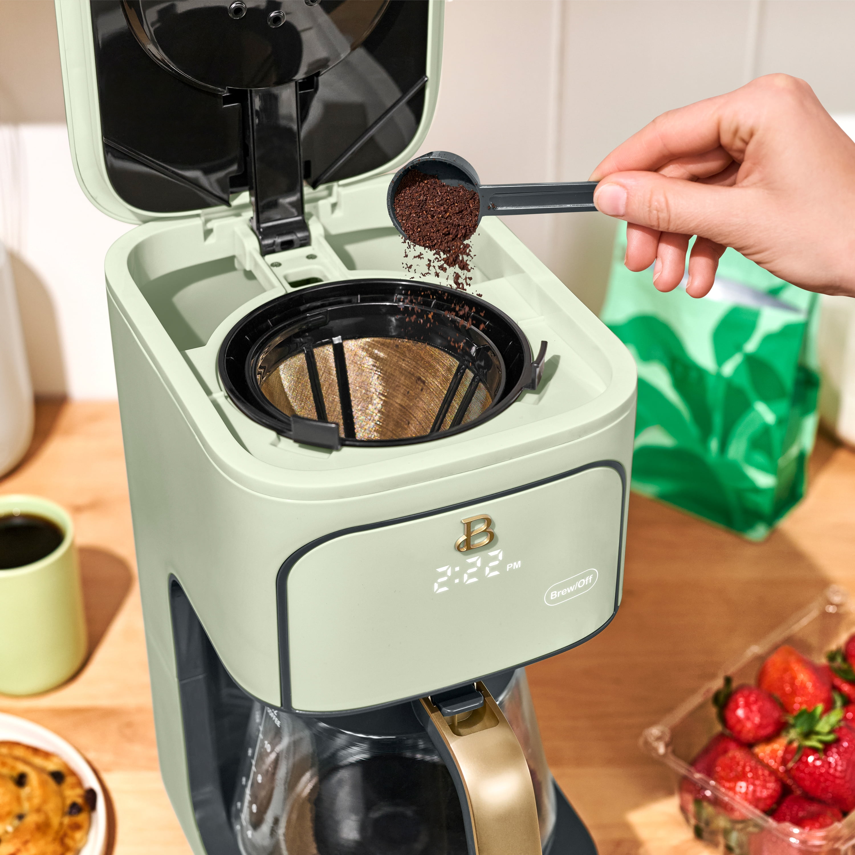 Beautiful 12 Cup Programmable Coffee Maker, Sage Green by Drew Barrymore
