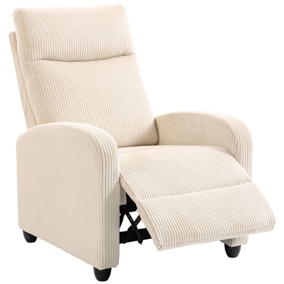 Beige Corduroy Fabric Recliner Chair, Manual 135° Reclining Single Sofa Seat with Padded Armrests, Space-Saving Home Theater Seating for Living Room or Office, 27.25"W x 39.75"H
