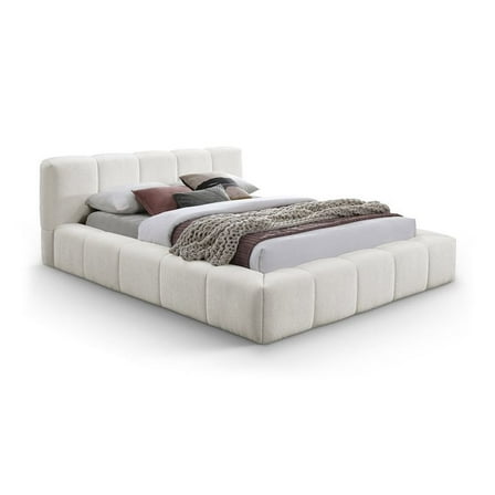 Meridian Furniture Carlin Cream Chenille Fabric King Bed