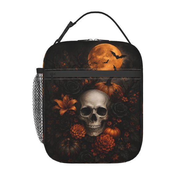 Skull Halloween Lunch Bag Reusable Thermal Lunch Box with Handle for Women and Men