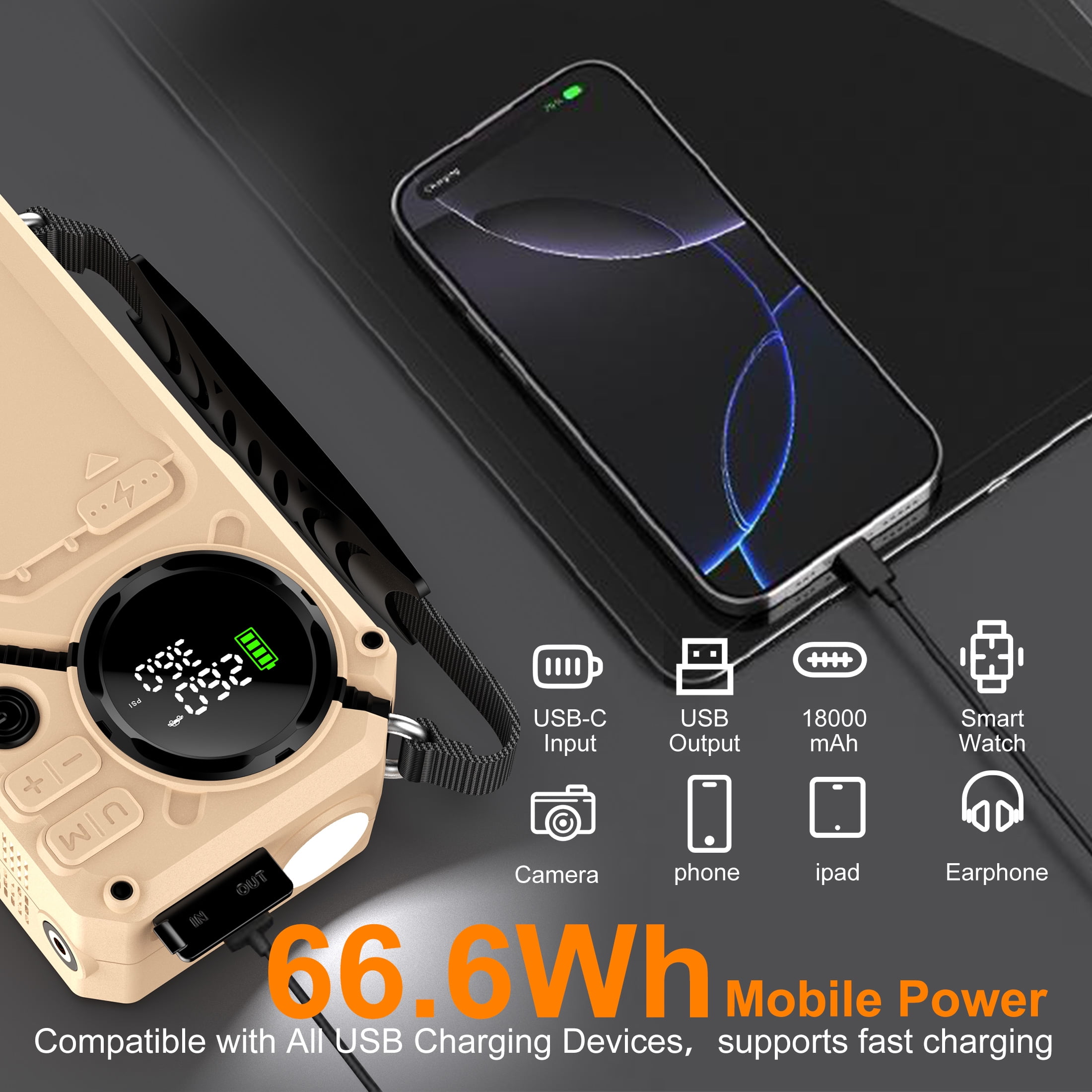 EVLIVE 3000A Peak Car Jump Starter Portable(8.5 Gas/6L Diesel)，Battery Jump Starter with Air Compressor 150 PSI，Dual USB Quick Charge & LED Light