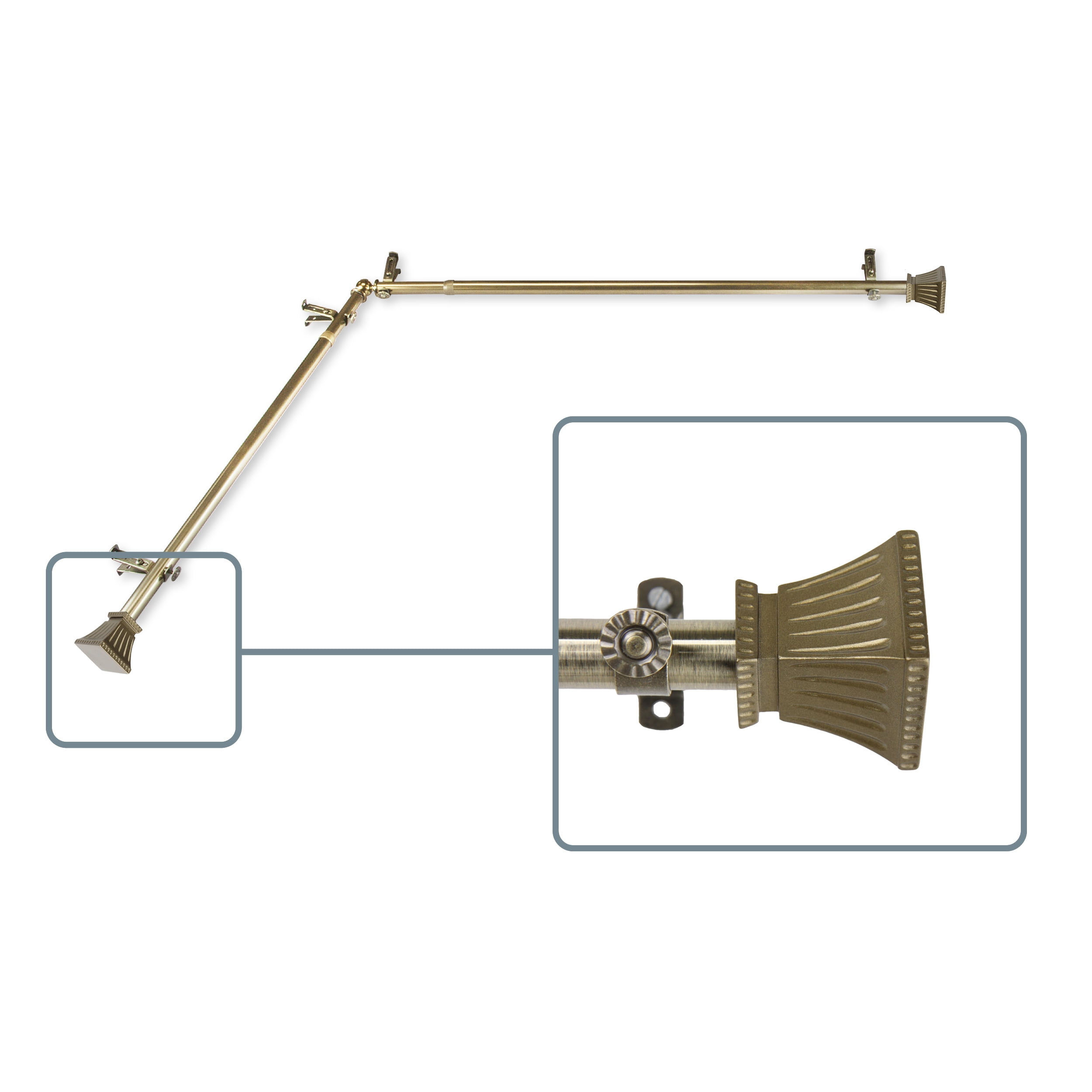 Aldo 13/16 inch Corner Window Curtain Rod 48-84" - Antique Brass