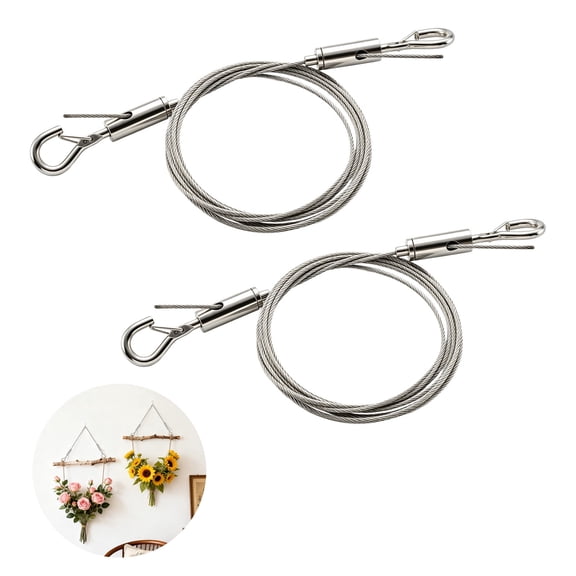 WellMade Adjustable Picture Hanging Cable, 2m×1.5mm Stainless Steel Wire Rope with Hooks, 44lbs Capacity for Wall Art, Mirrors & Frames, 2 pack