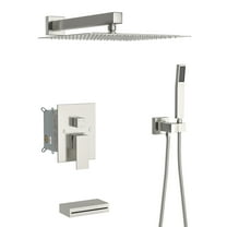 12″ Wall-Mounted Square Brushed Nickel Shower Set with Waterfall Bathtub Spout, Shower System with Drain Valve.