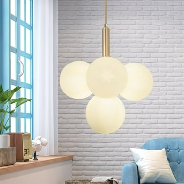AFANQI Creamy white globe lampshade chandelier, modern gold finish living room chandelier