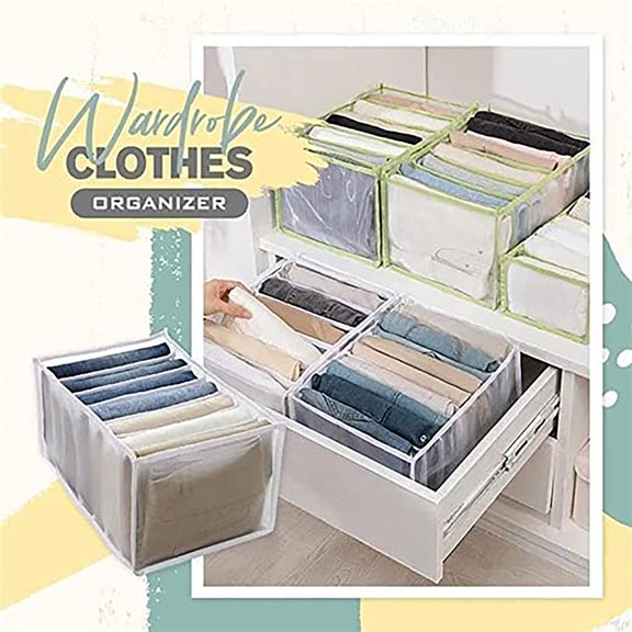 VBVC 2Pcs 7 Grids Washable Wardrobe Clothes Organizer Jeans Leggings Compartment Storage Box (36X17X12Cm)/(36X25X20Cm)