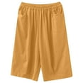 thumbnail image 2 of up to 60% off Gifts Usmixi Womens Casual Cropped Pants Summer Elastic Waist Loose Straight Half Trousers Soft Cotton Linen Solid Leisure Wear Pants with Pocket Yellow l, 2 of 4