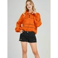 thumbnail image 6 of Women'S Slouchy Waffle Knit Sweater 1/2 Button Collared Pullover Striped Sweater Tops Tangerine Color L, 6 of 8