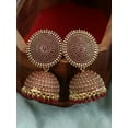 thumbnail image 2 of Crunchy Fashion Bollywood Jewellery Traditional Ethnic Bridal Bride Wedding Bridesmaid Gold-Plated Red Round Shape Jhumka Earrings, 2 of 4
