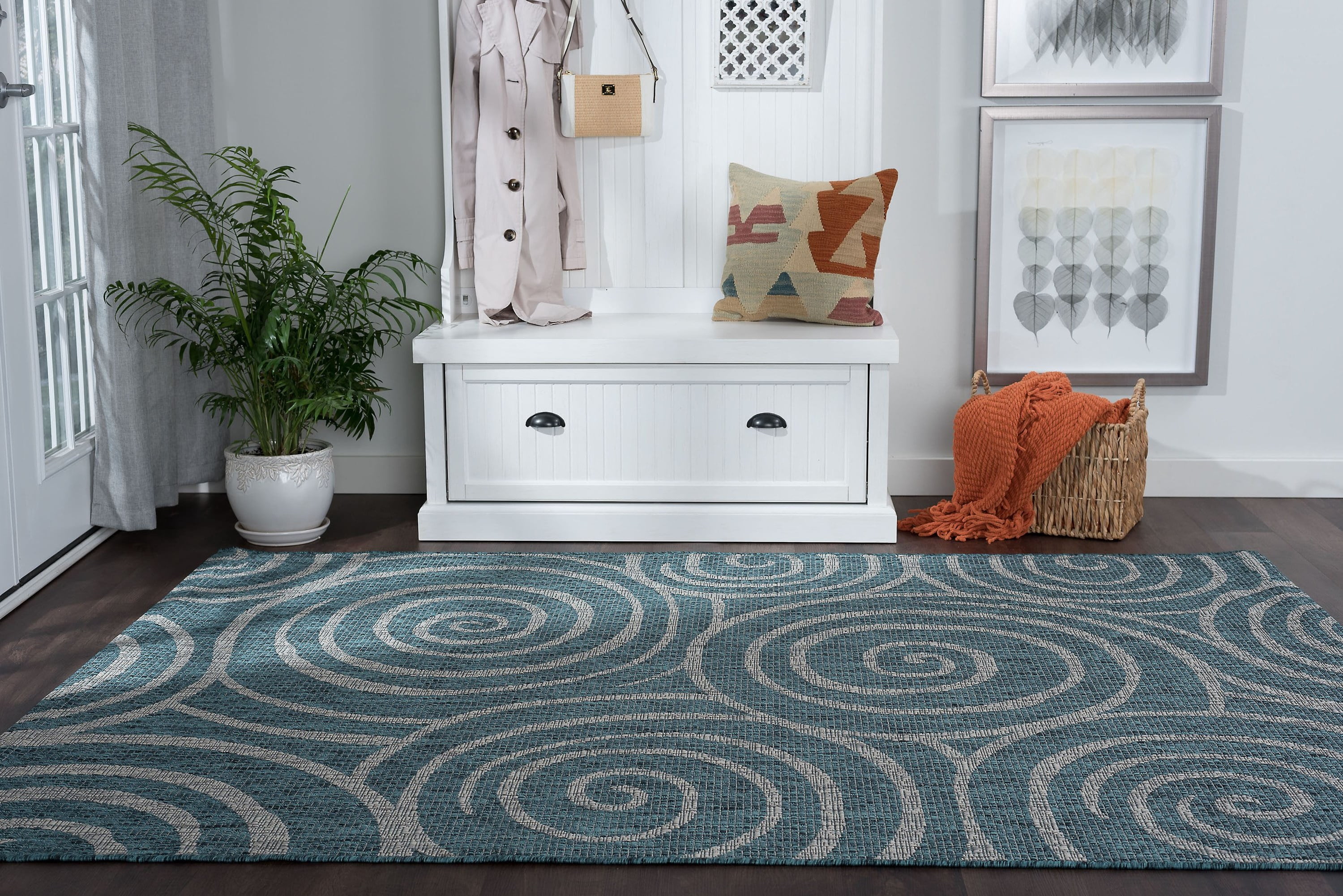 Veranda Transitional 8' x 10' Aqua and Light Gray Polypropylene Outdoor Area Rug