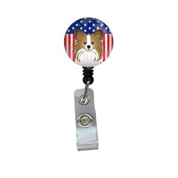 Carolines Treasures BB2178BR American Flag & Papillon Retractable Badge Reel