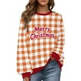 thumbnail image 2 of Womens Tops Plus Size Christmas Plaid Printed Long-sleeved Fleece Round-neck Vintage Letter Casual Sporty Sweatshirt Orange M, 2 of 6