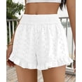 thumbnail image 3 of PRETTYGARDEN Summer Shorts for Women Boho Elastic Waist Ruffle Casual Hollow Out Embroidered Beach Bottoms with Pockets, 3 of 9